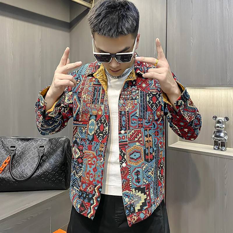 

Trendy Korean Brand Men's Jaet Large Size Embroidered Fabric Flattering Stand Collar Long Sve Youthful Sle Autumn New