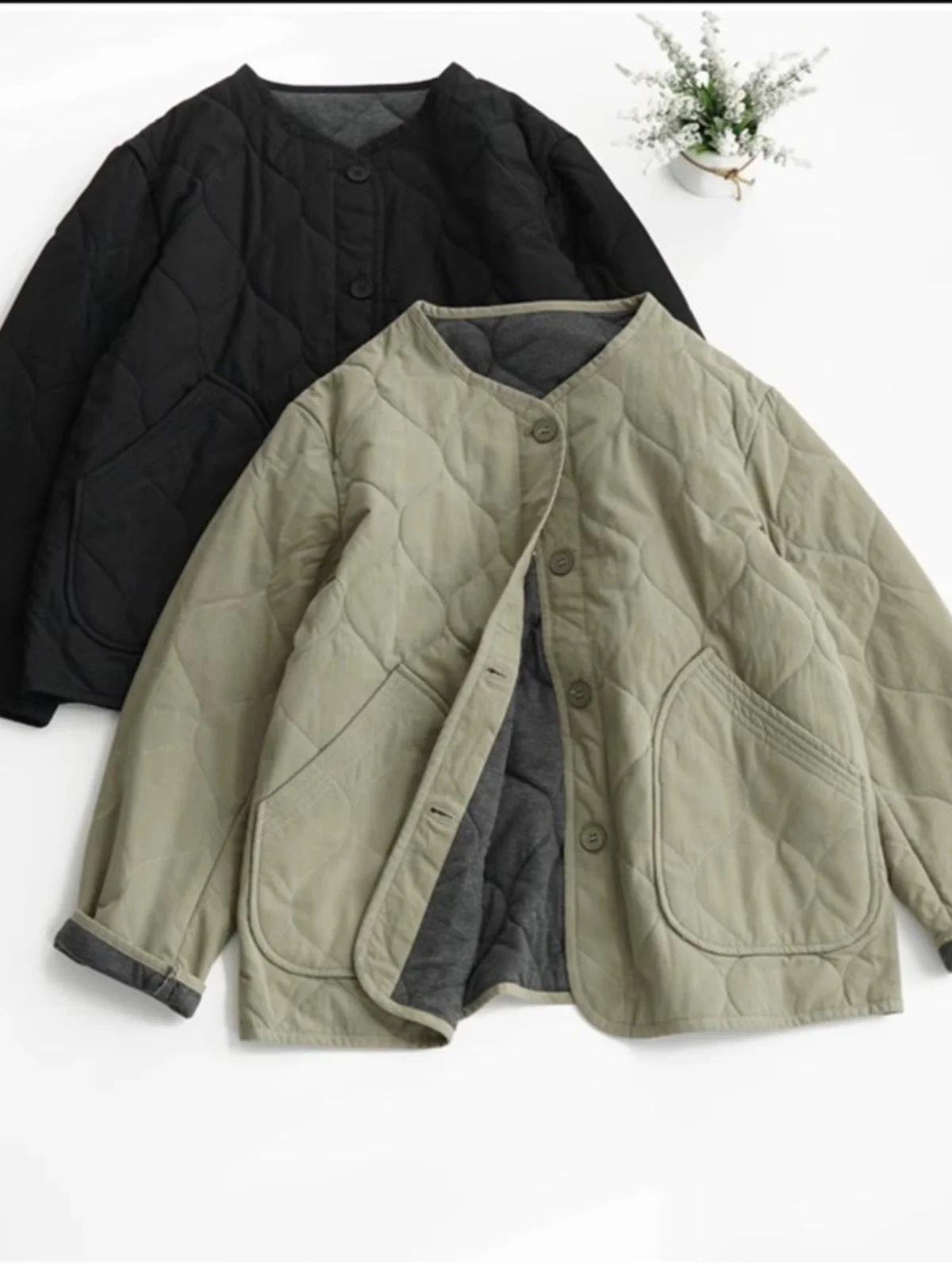 

Женское свободное хлопковое пальто Thiened Cotton Jaet для похудения, легкое хлопковое пальто для верхней части тела, однотонный дизайн на пуговицах для поездок на работу