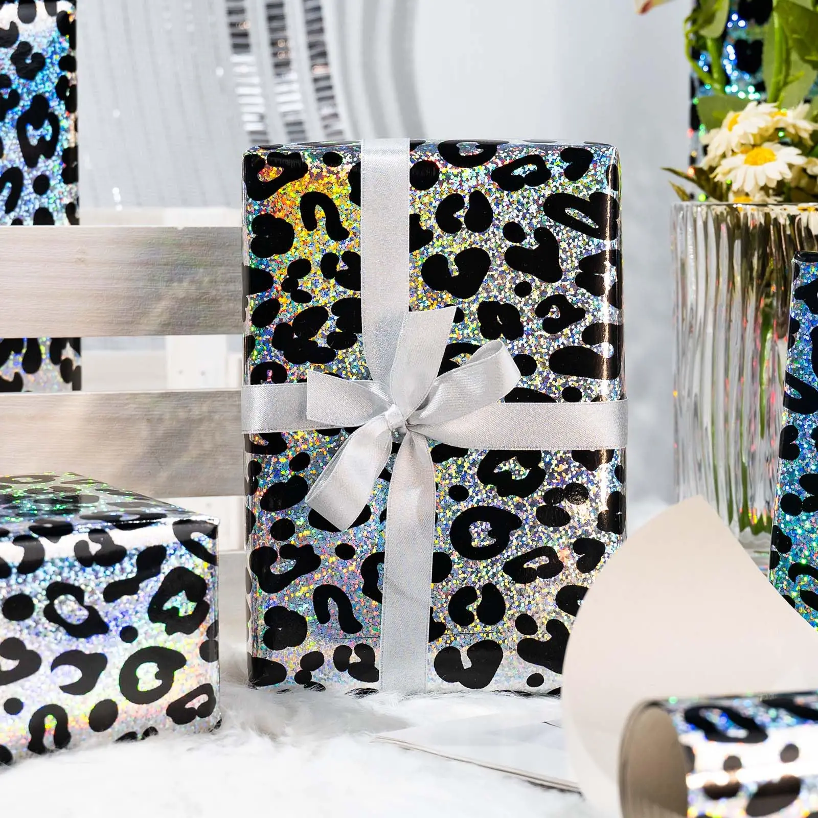 1 Roll Holographic Leopard Print Gift Wrapping Paper 17