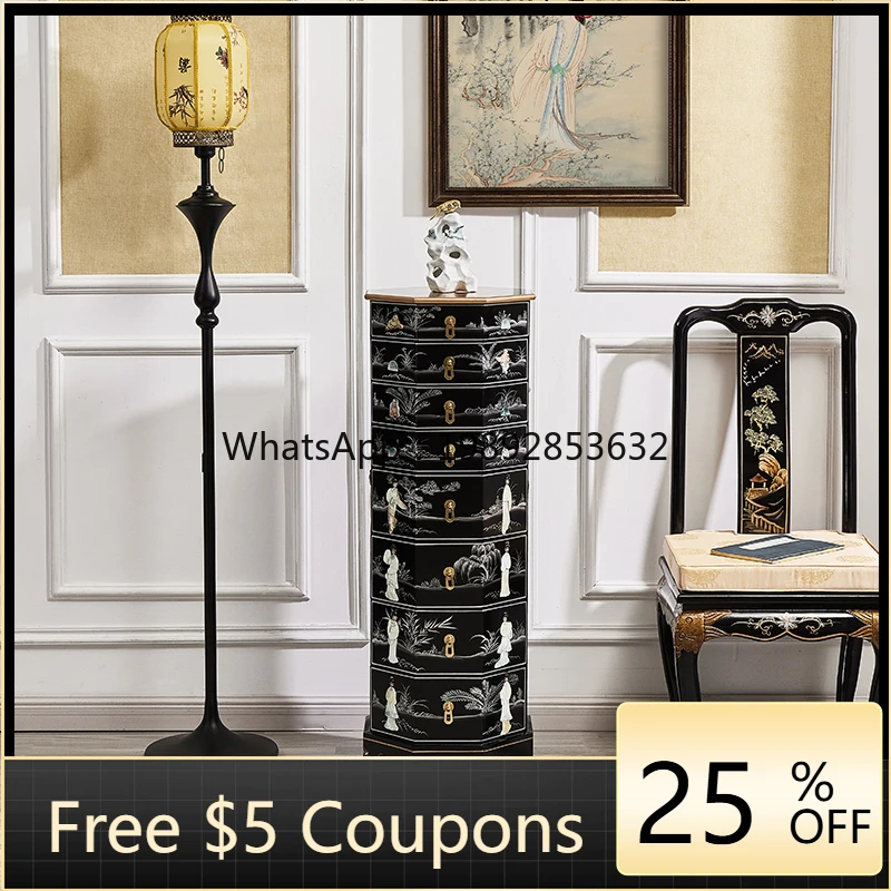 

LYY New Chinese Style Floor-standing Octagonal Corner American-style Drawer Cabinet Entryway Customer Decoration Retro