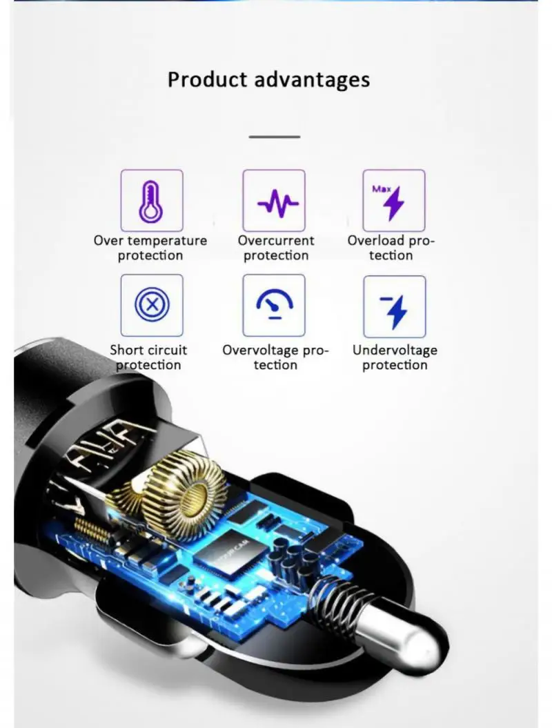 Chargeur USB de voiture 66W PD QC3.0, charge rapide avec affichage de tension LED, prise allume-cigare 12V/24V, universel pour téléphone