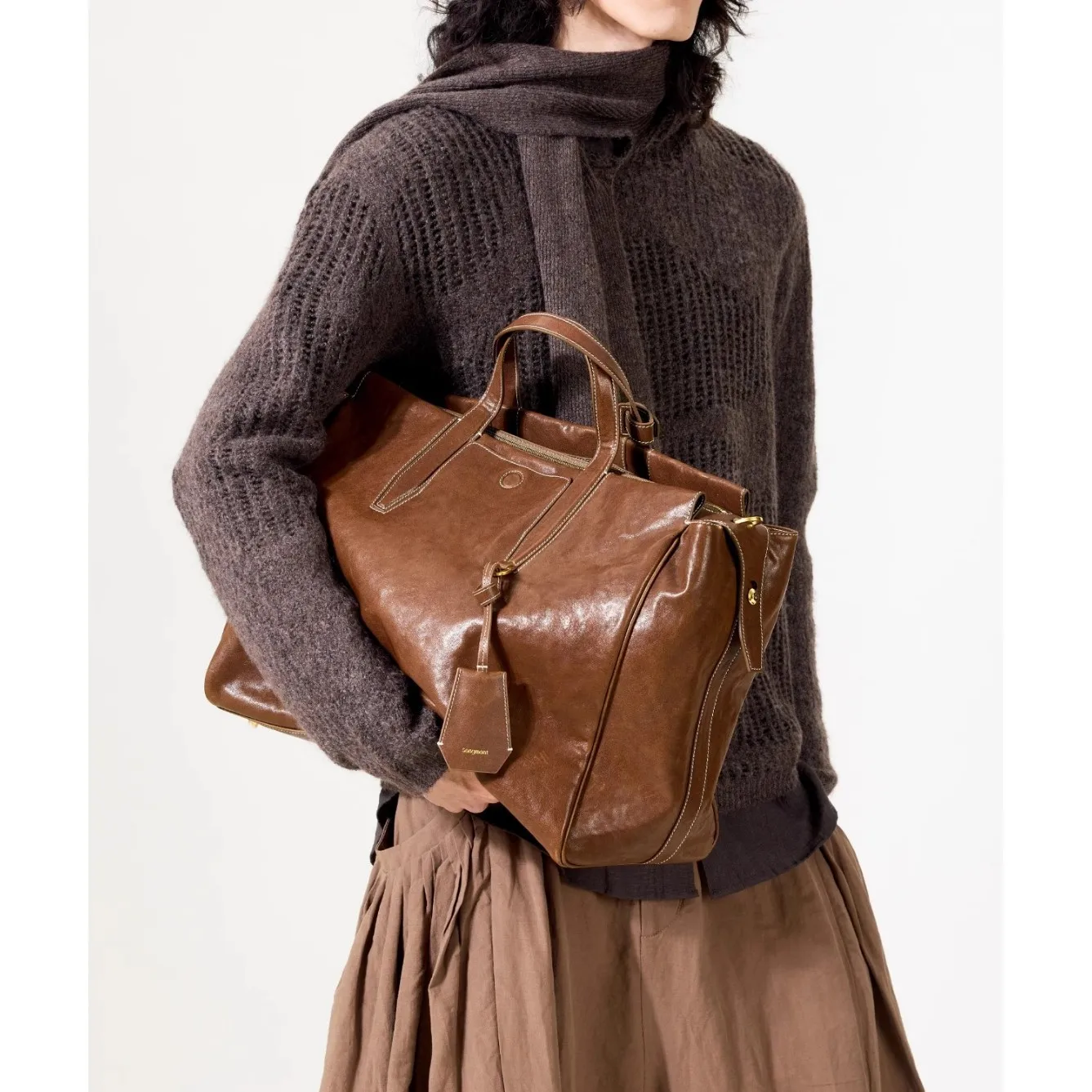 Songmont Large Seeing Things Travel Bag Trail Series Vegetable Tanned Cowhide Handheld Crossbody Briefcase