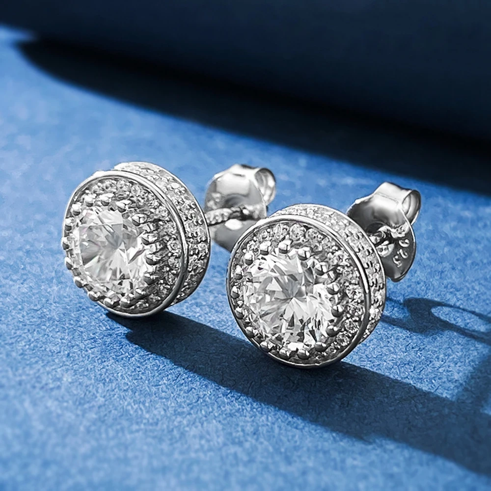 PuBang Fine Jewelry 925 Sterling Silver Round Drop Earrings Full Gem Created Moissanite for Women Anniversary Gift Drop Shipping