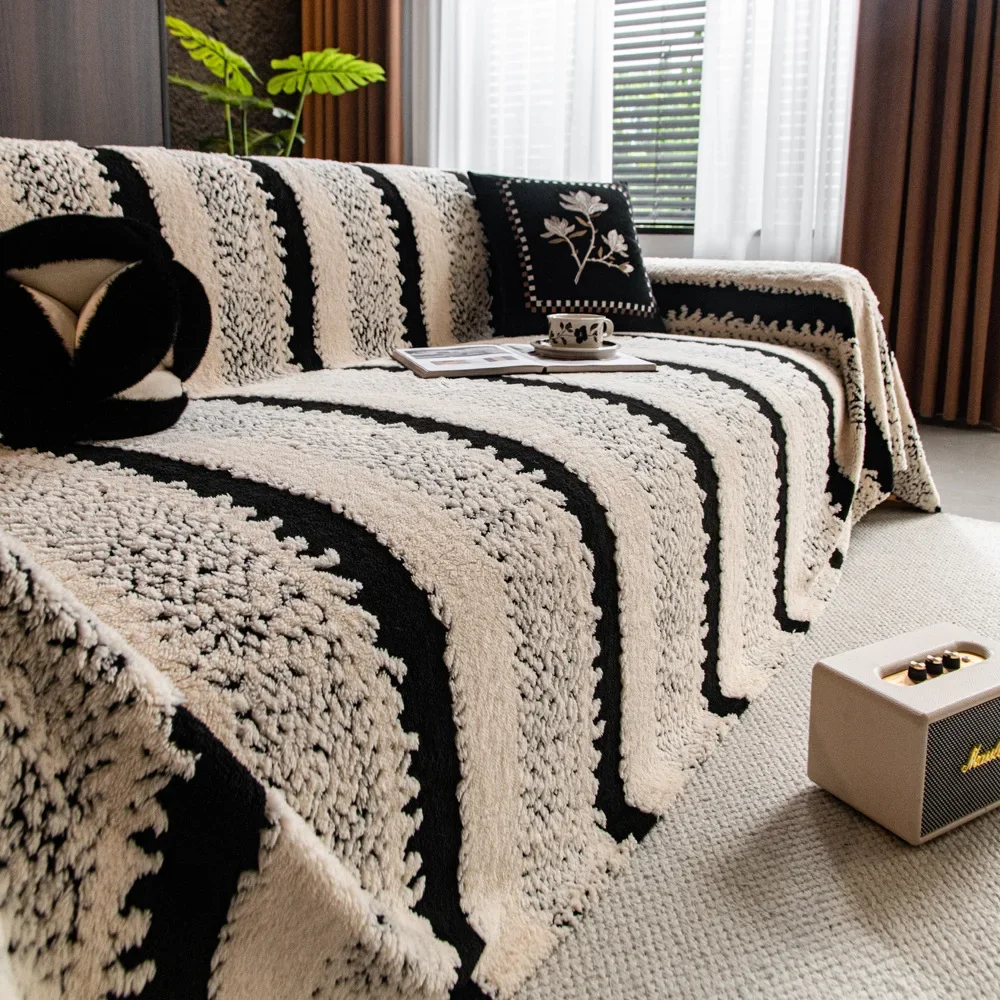 Thicken Warm Jacquard Tuffed Fleece Sofa Towel, for Living Room Bedding Room Large Relax Leisure Blanket Couch Cover Decor