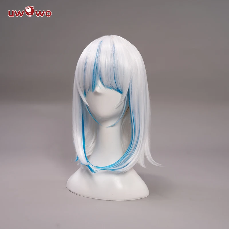 UWOWO Hololive ENG Gawr Gura Cosplay Wig Shark Cosplay Gawr Gura Cosplay Wig GAWRGURA 40cm White Blue Gradient Hair