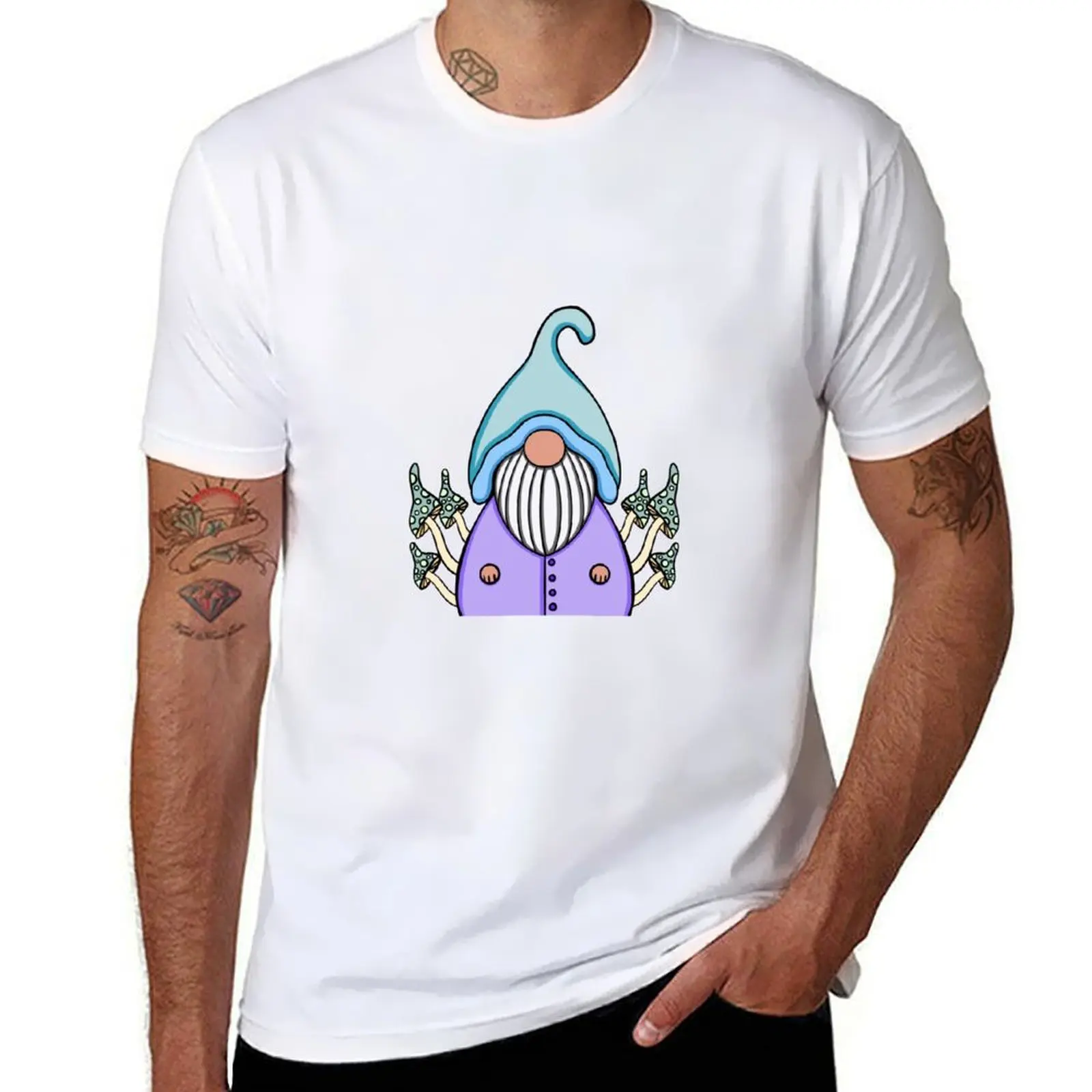 

Gnome with Mushrooms T-Shirt man graphic t shirt t shirts for man cotton soft T-Shirt