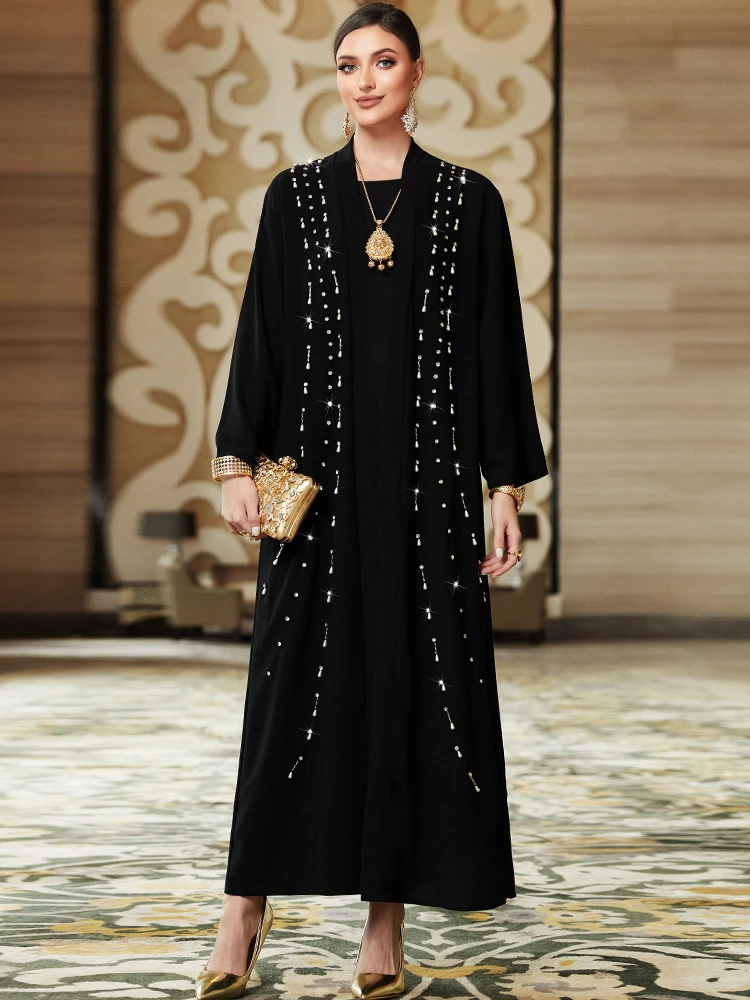 

Eid Arab Muslim Party Abaya for Women Dress Diamond Black Jalabiya Long Dresses Morocco Kaftan Vestidos Dubai Ramadan Gown Robe