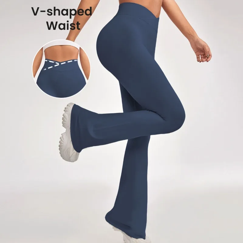 

Womens Seamless Flared Yoga Leggings Cross Waistband Leggings High Waist Butt Lifting Fitness Leggings Quick Dry for Gym Running