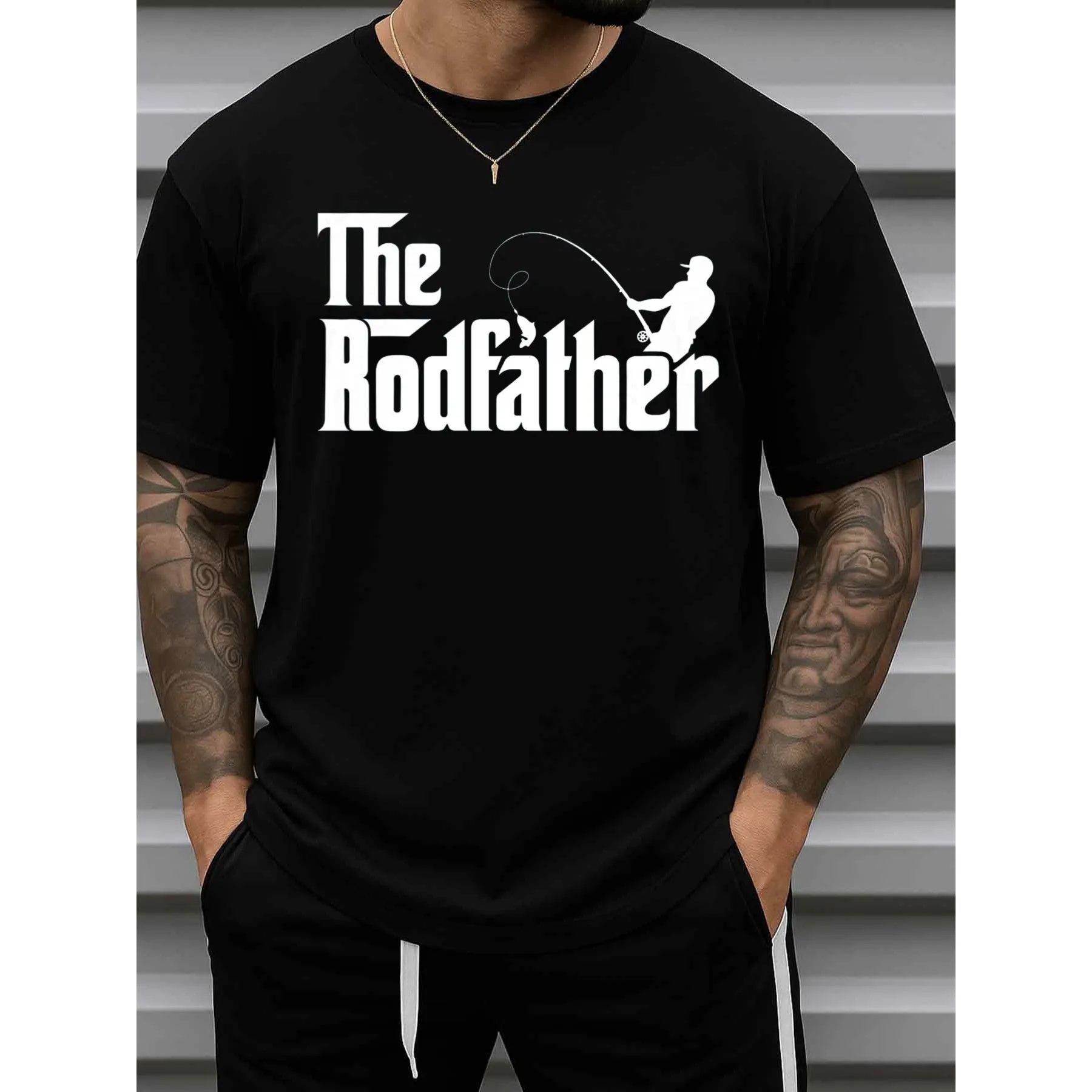 Rodfather Fishing T-Shirt Funny Angler Graphic Print Men's Crewneck Cotton Tee