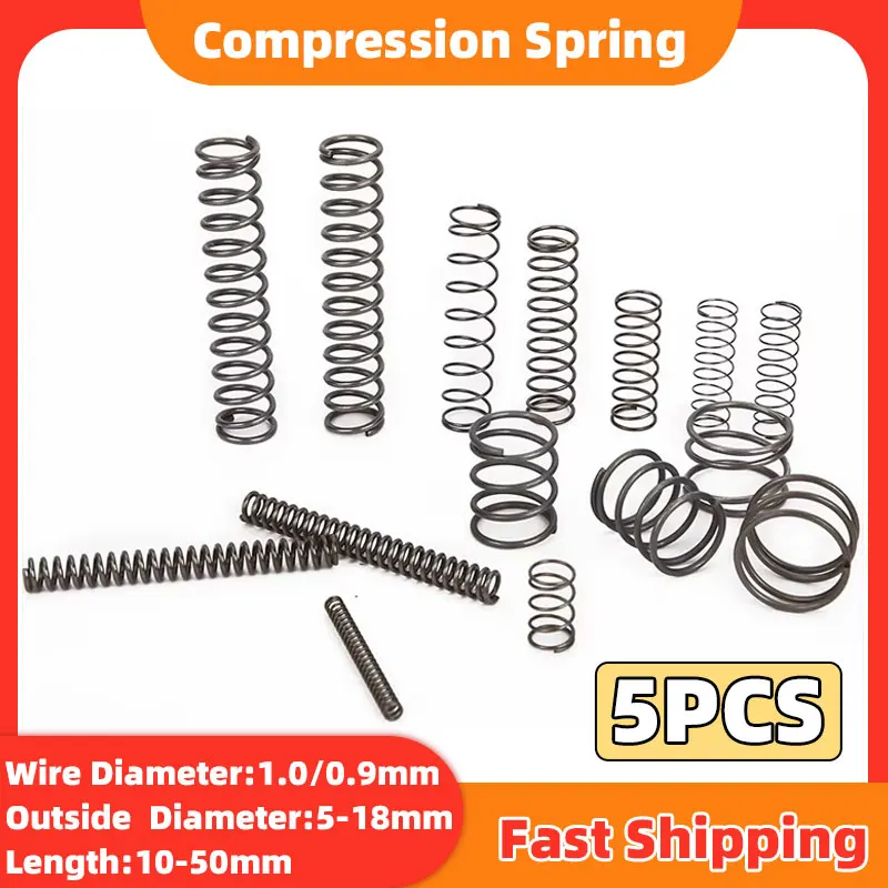 5PCS Kompression Zylindrische Schraubenfeder Druckfeder Draht Durchmesser 0,9/1,0mm OD 5/6/7/8/9/10/11/12/13/14/15/16/17/18mm