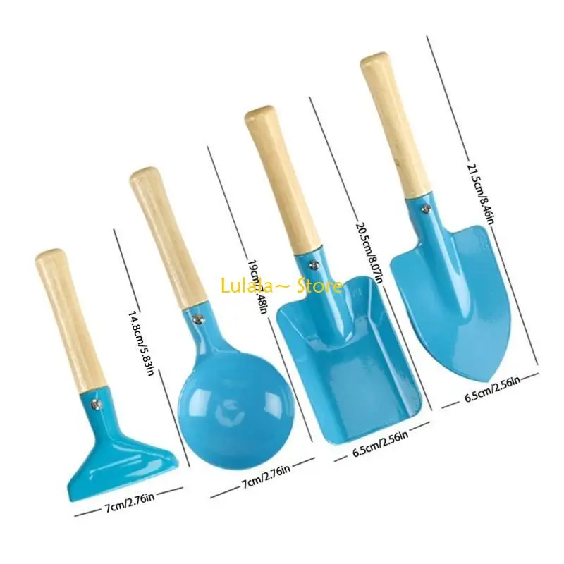 Y4QA Set pala a mano da 4 pezzi per attività in spiaggia e in giardino per bambini con manico in legno facile da impugnare da
