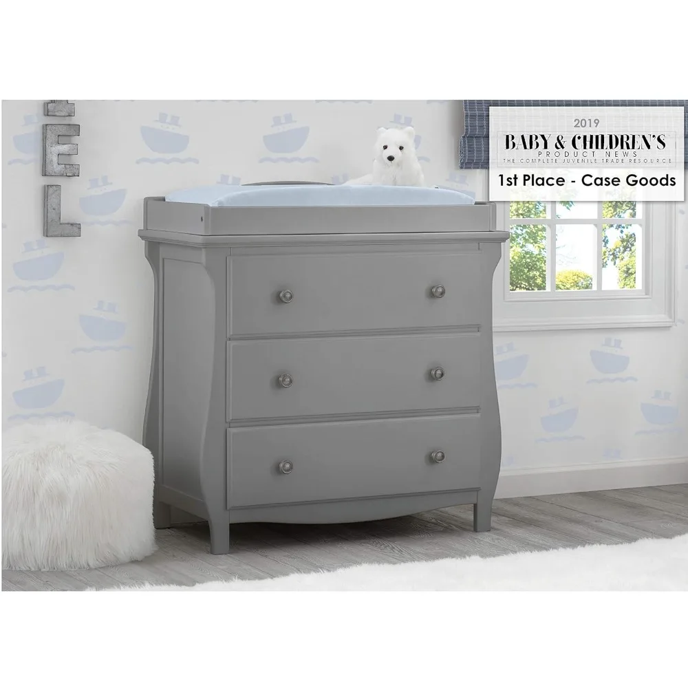 Delta Children Lancaster 3 Drawer Dresser with Changing Top, Greenguard Gold Certified, Grey