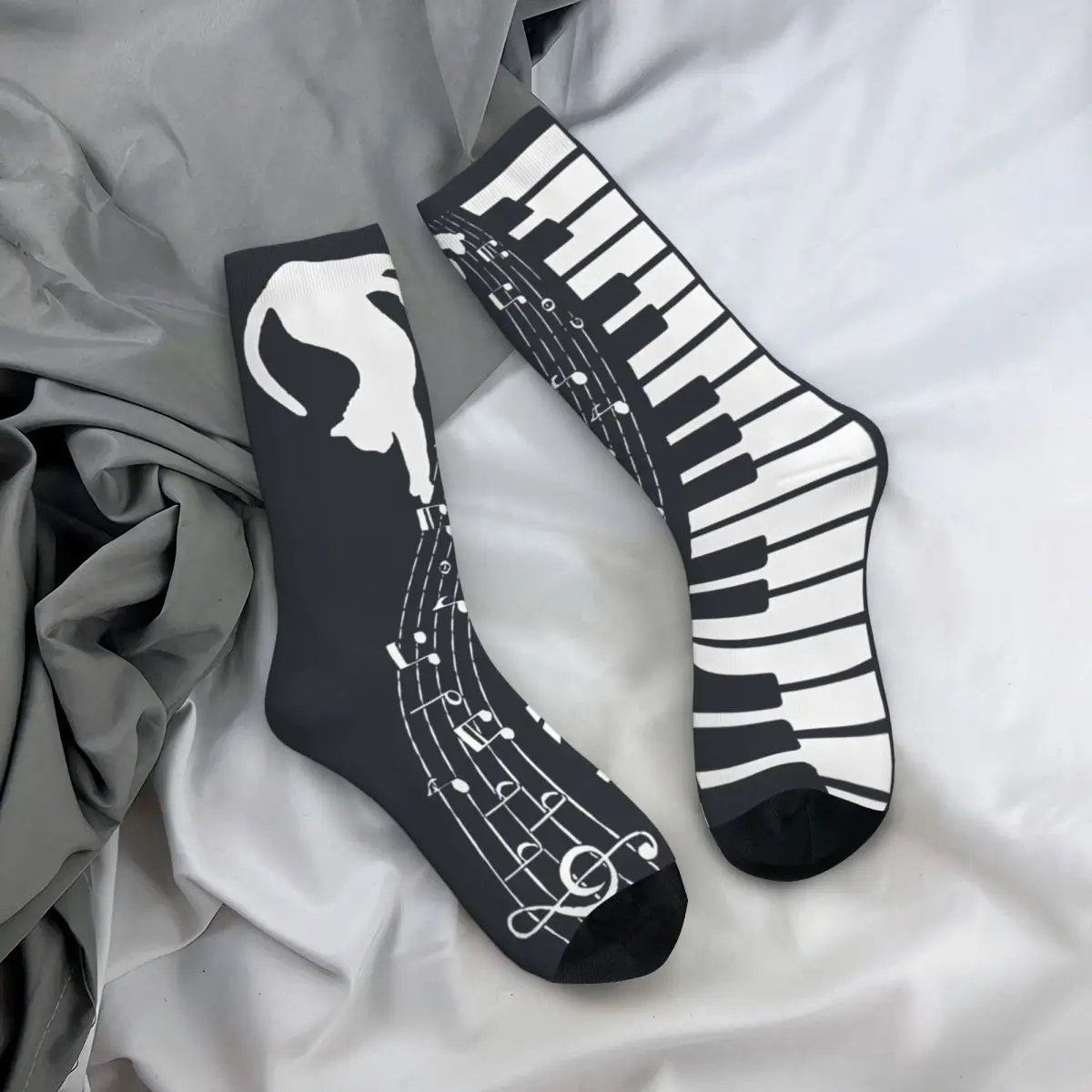 Piano Cats Stockings Graphic Fashion Socks Autumn Anti Slip Socks Men Climbing Comfortable Socks