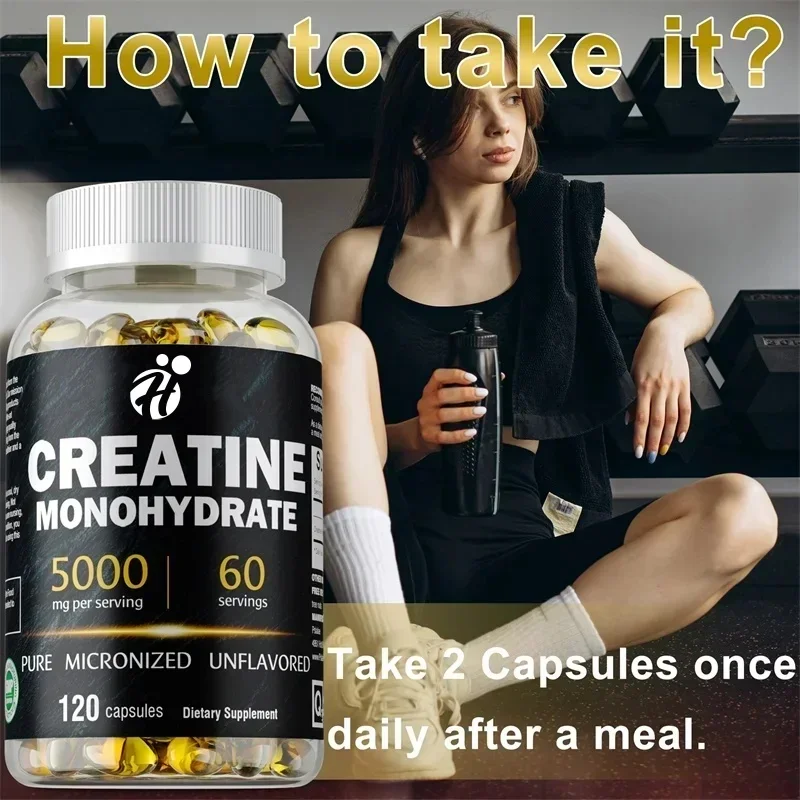 Cápsulas de Creatina Monohidrato, Proteínas de Suero para Rendimiento Energético, para Masa Muscular, Recuperación Post-Entrenamiento, Suplemento Energético para Hombres