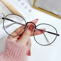 Round Metal Frame Fashion Glasses Plain Colour Anti Blue Light Blocking Filter Male Female Unisex
