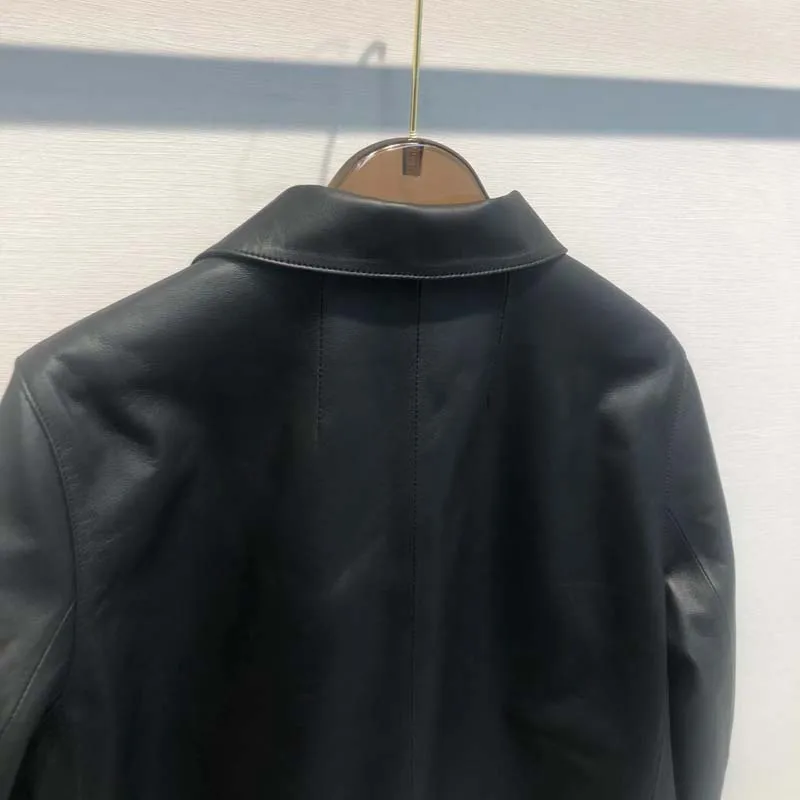 Abrigo de piel de oveja auténtica para mujer, chaqueta de manga larga con cuello vuelto, nueva moda, primavera y otoño, 2023