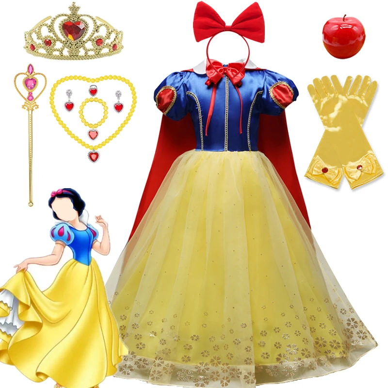 

Платье принцессы для девочек, Белоснежка, Детский костюм для девочек с накидкой, карнавал, женская одежда для косплея, детские платья принцессы на день рождения