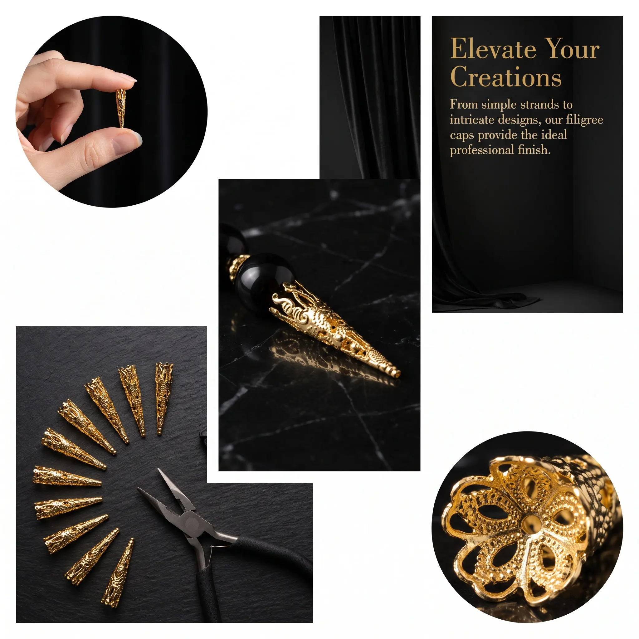 100Pcs Long Trumpet Flower Holder 5-Petal Iron Bead Cones Filigree Caps Jewelry Making DIY Crafting Findings for Earrings