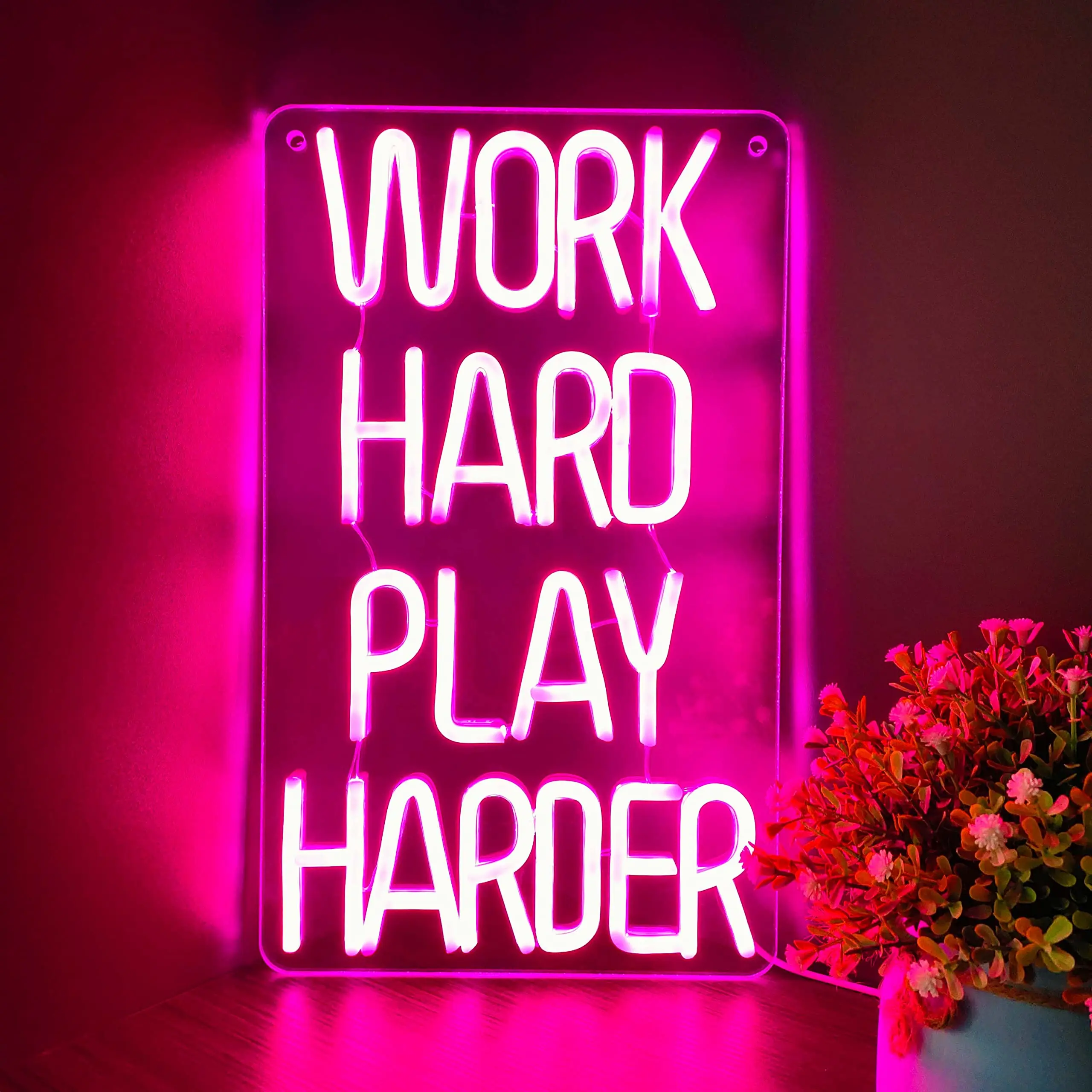 

Work Hard Play Harder Neon Sign for Room Decor LED Neon Light Motivational Quote Light up Letters for Teen Room Decor Gifts