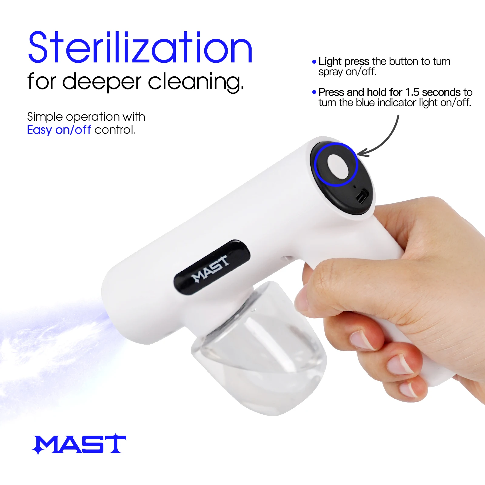 MAST Tattoo Cleaning Spray Gun Wireless Nano Mist Atomizer 1200mAh Portable Studio Cleaning Tool for Tattoo PMU Microblading