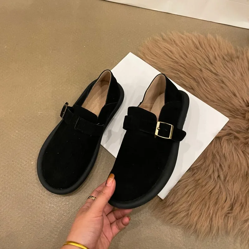 Shoes Woman Flats Round Toe Casual Female Sneakers Slip-on Loafers Fur Dress Winter Retro Slip On New Lace-Up Rubber Flock Leisu