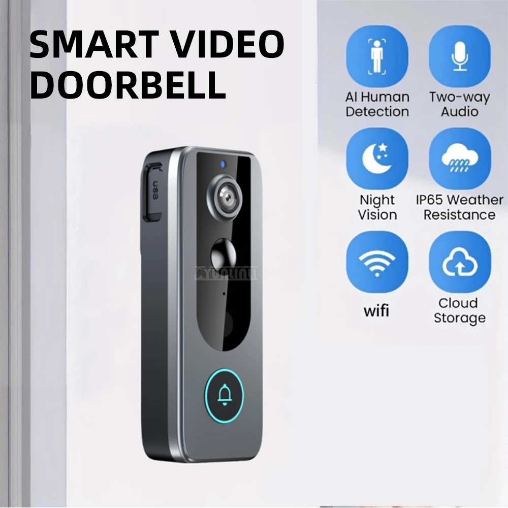 High-Definition Smart Video Doorbell with PIR Motion Detection, Two-Way Intercom, and Night Vision