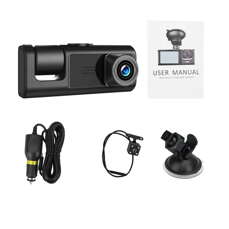 Car DVR 3 Camera Lens HD 1080P Dash Camera Dual Lens Dashcam Video Recorder Black Box 24H Parking Monitoring