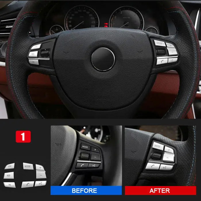 7pcs For BMW 1 2 3 4 5 7 Series X1 X3 X5 F10 F20 F30 F34 F25 E70 Car ABS Chrome Styling Steering Wheel Button Switch Covers Trim