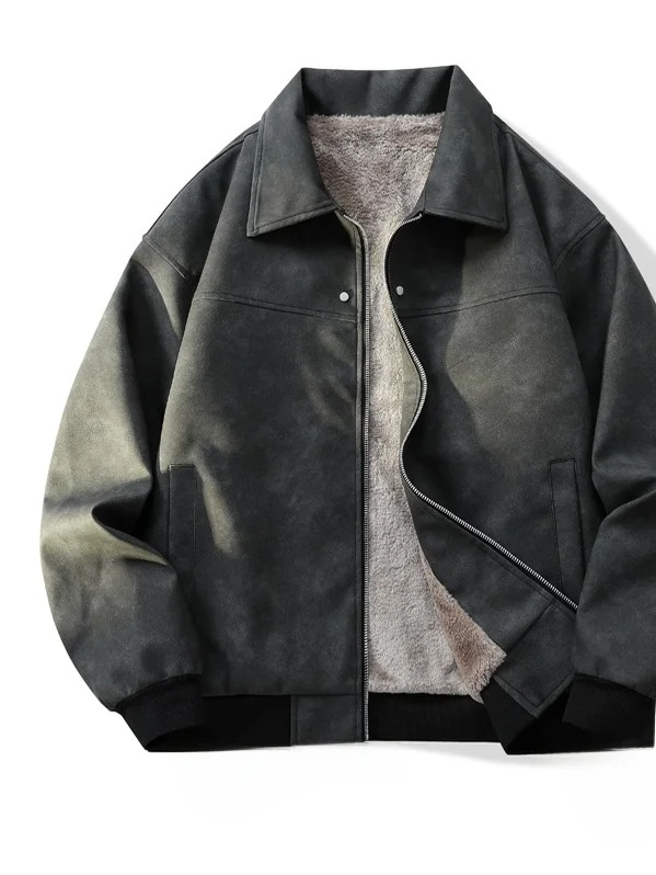 

Casual Fce Lined Biker Jaet Men's Autumn Winter New Sle American Trendy Retro PU Leather Jaet Warm Anti-soil Stan...