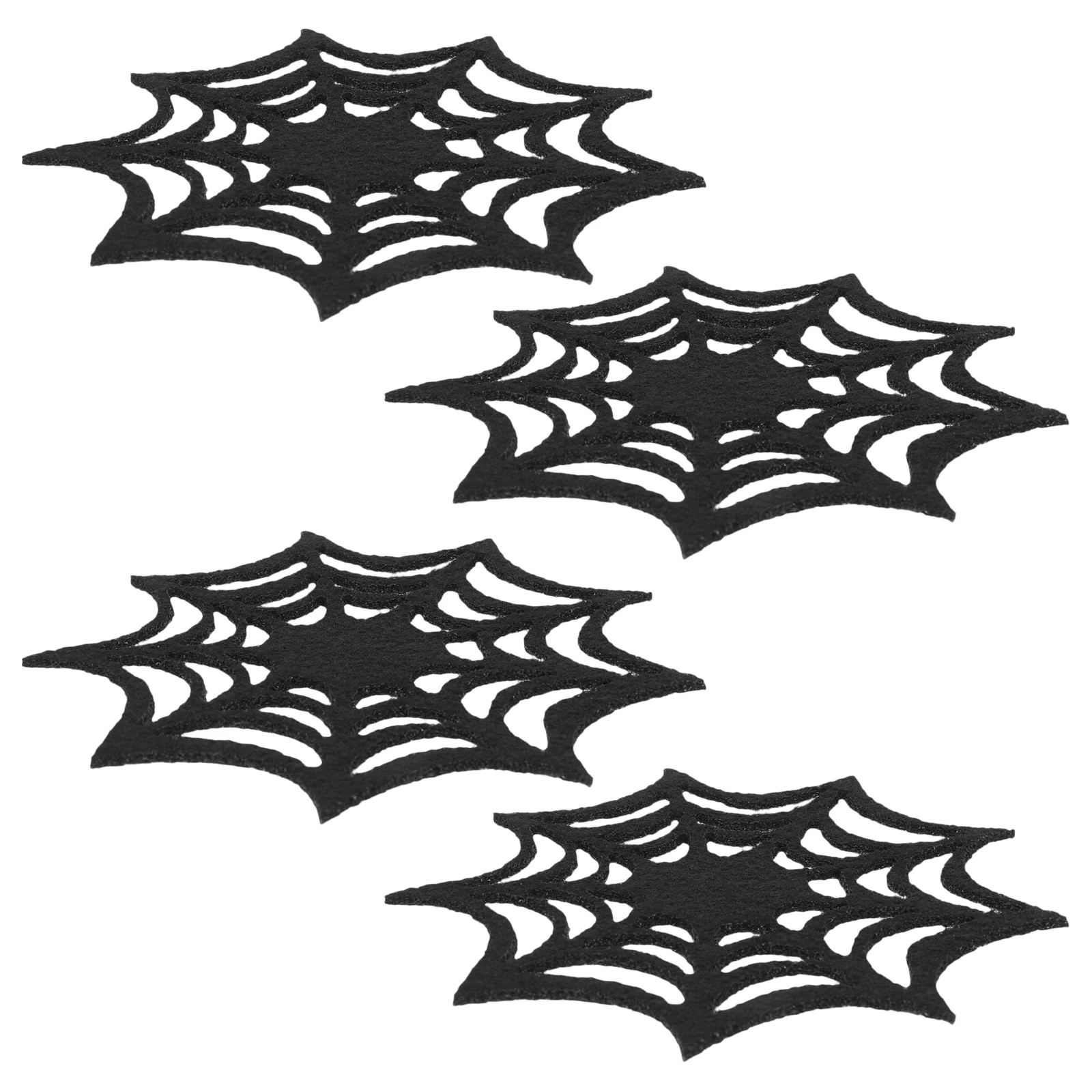 

4Pcs Halloween Placemat Spiderweb Coasters Black Nonwoven Heat Resistant Decorative Table Placemats Halloween Coasters