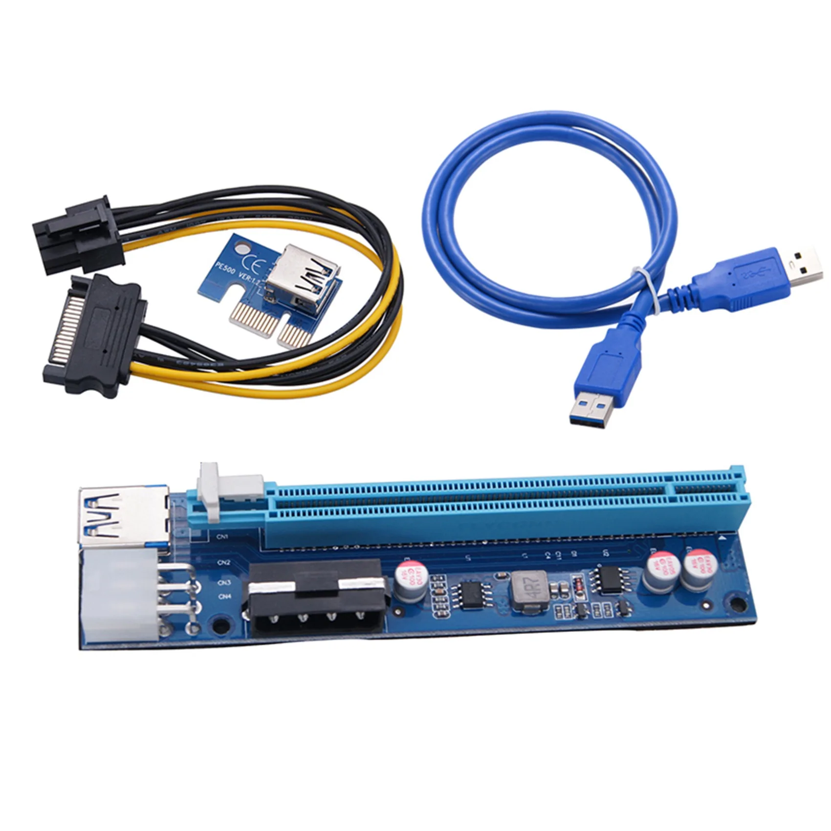 Cable de extensión PCI-E 1X a 16X 4PIN + 6Pin 2 en 1 Tarjeta adaptadora de fuente de alimentación para minero BTC para escritorio