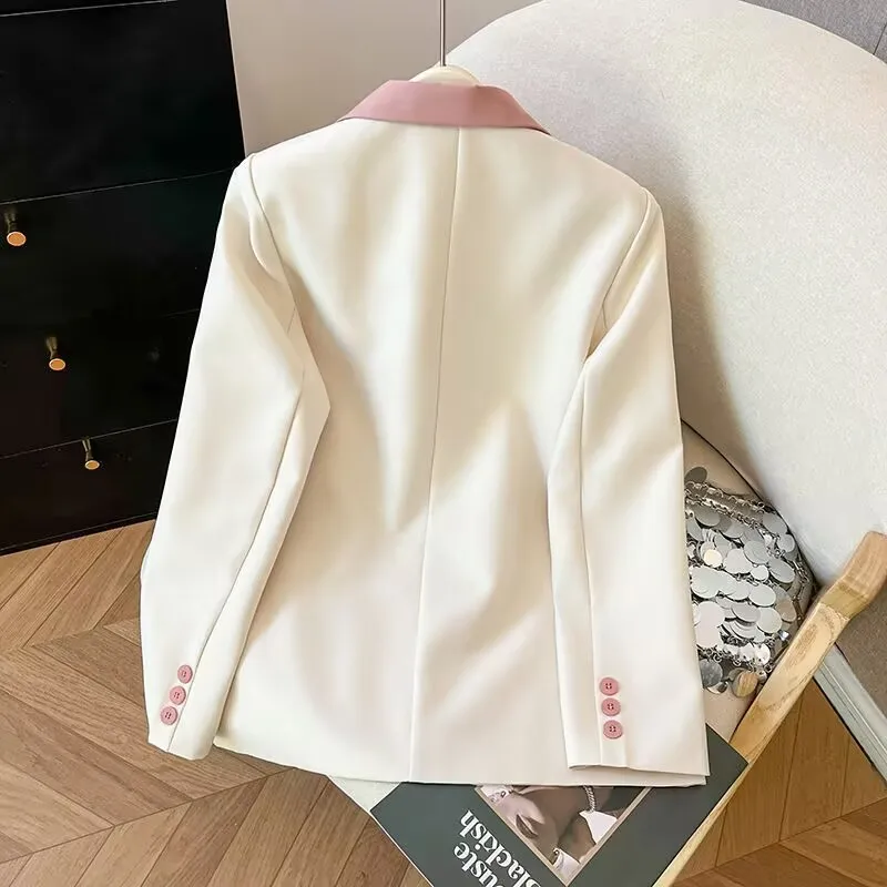 Spring Autumn Women Solid Color Blazer Outwear Femme Leisure Long Sleeves Suit Coat Korean Lady Fashion Pink Button Jacket view 5