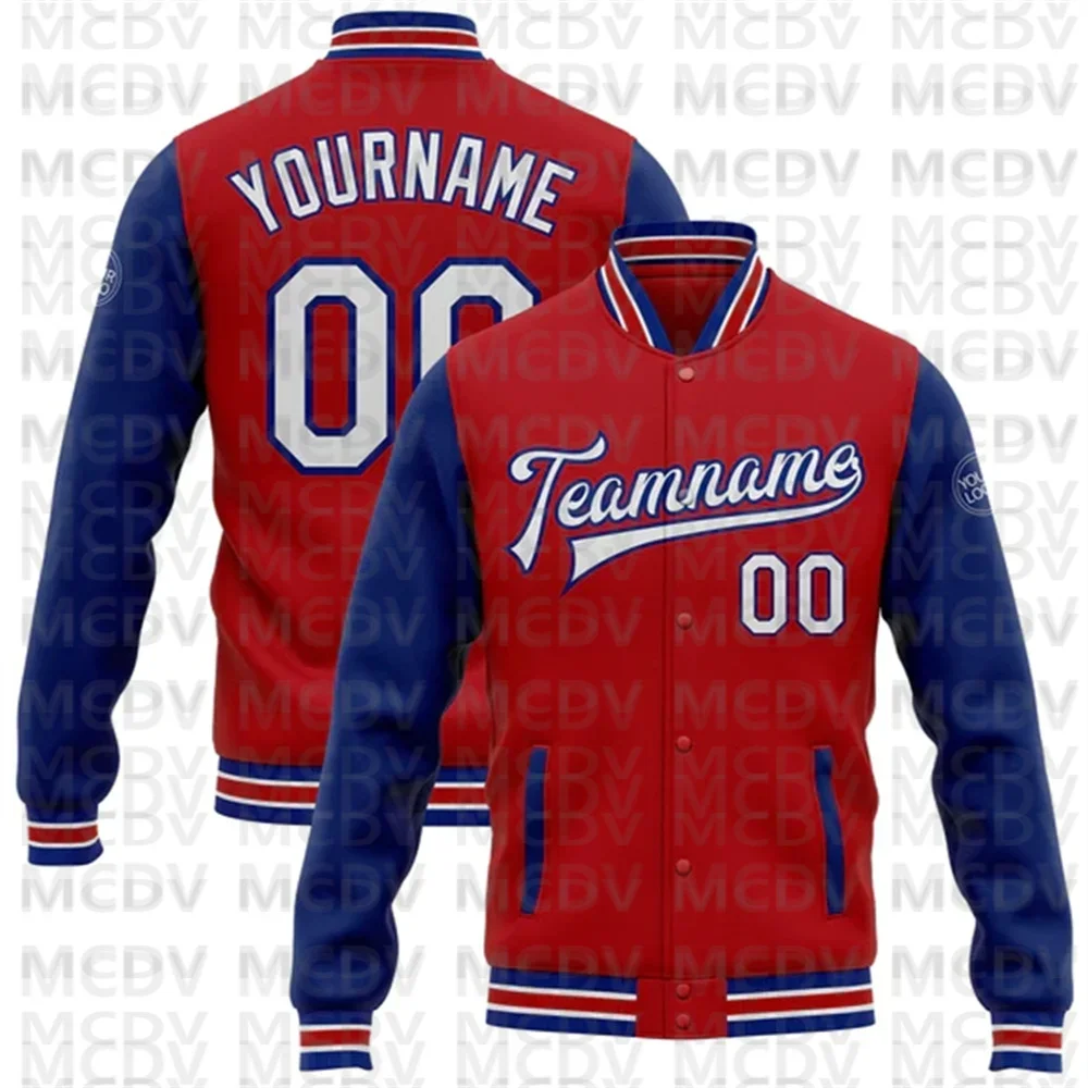 

Custom Red White-Royal Bomber Full-Snap Varsity Letterman Two Tone Jacket