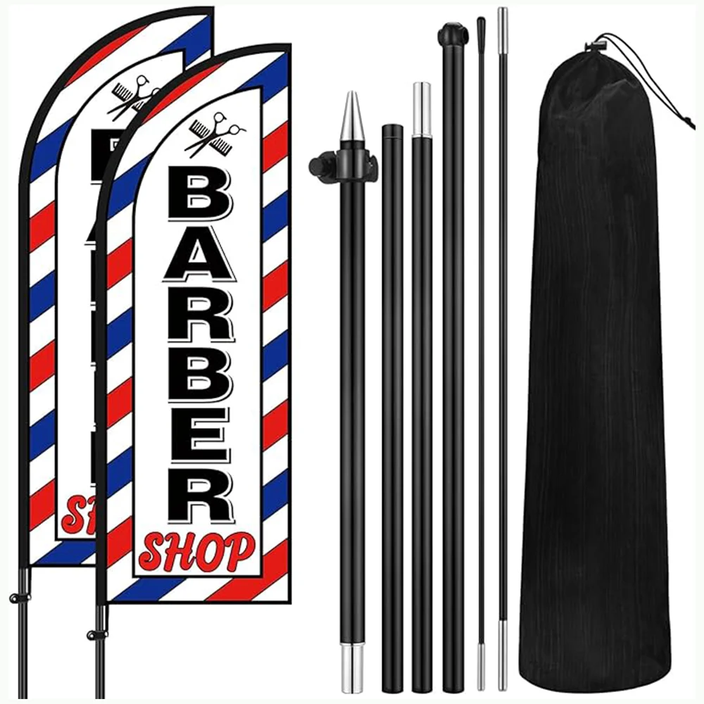 

Barber Flag Barbershop Themed Swooper Flag with Pole Open Feather Flag Barber Sign Windless Barber Banner for Salon Busines