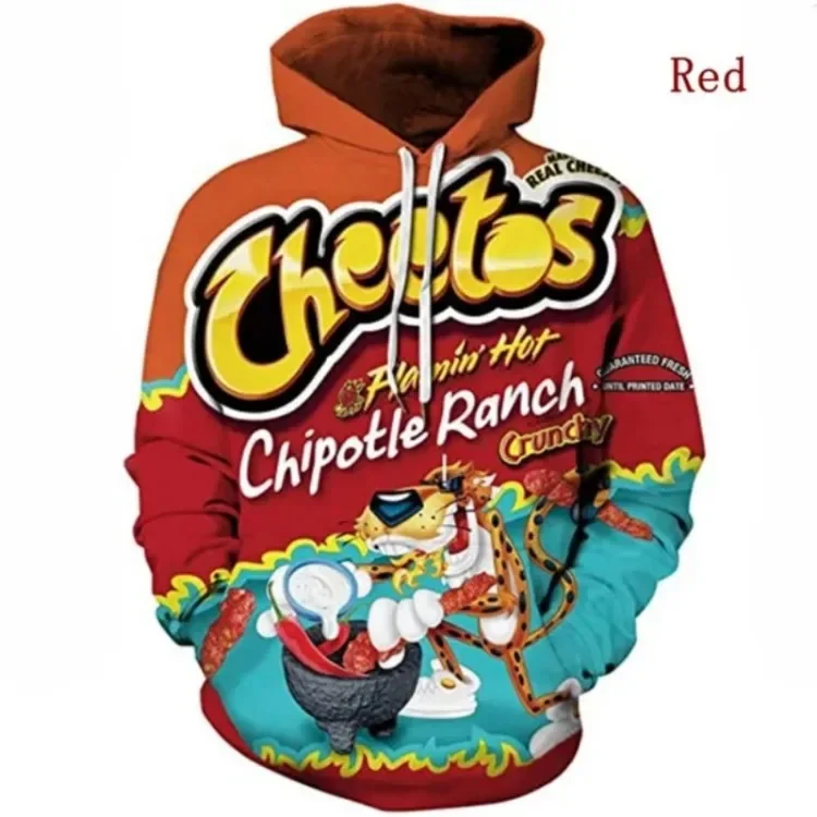 Sweat à capuche imprimé 3D Cheetos pour hommes et femmes, pull PVD à manches longues, sweats à capuche de qualité, automne et hiver