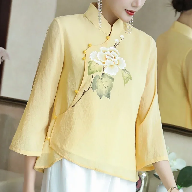 2024 Woman Traditional Chinese Clothing Top Retro Flower Print Hanfu Women Tops Elegant Oriental Tang Suit Blouse 10589 MN3