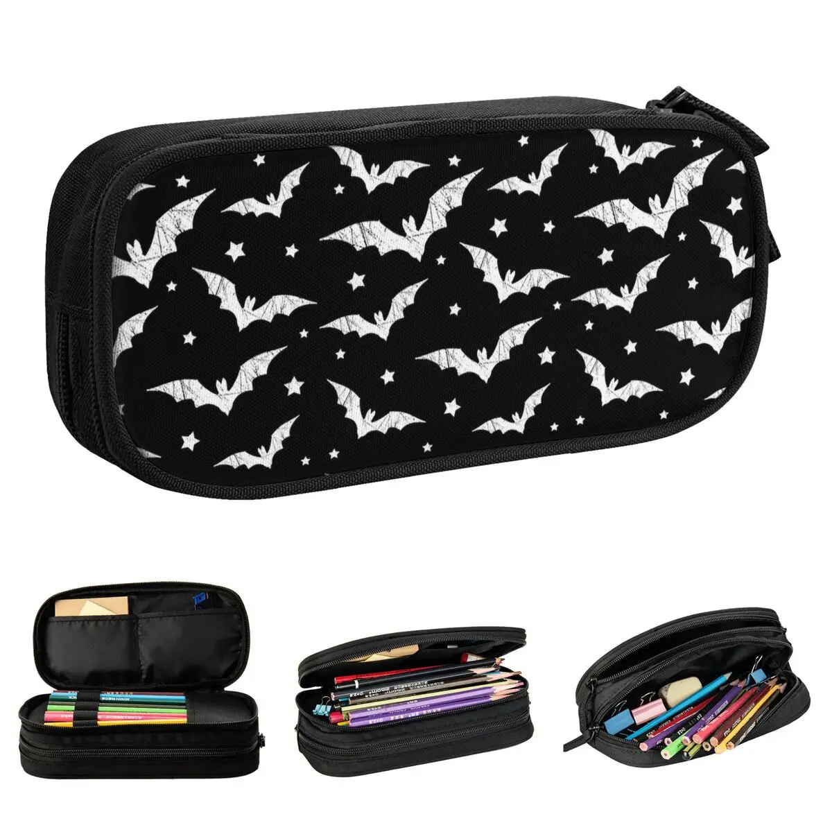 bat halloween gotico lapis cases lovely pencil pouch pen box para estudante bolsa de grande capacidade material escolar papelaria cosmetica 01