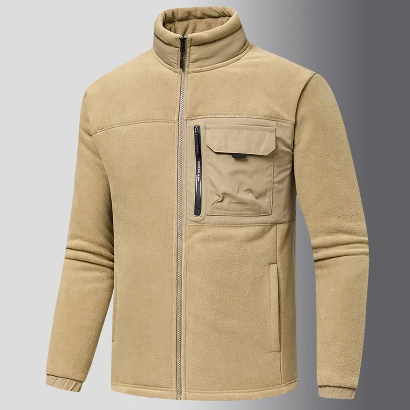 Men Winter Polar Fleece Jackets Windproof Collar Thermal Velvet Warm Outdoor Hiking Hunting Tactical Ski Cargo Coat Men