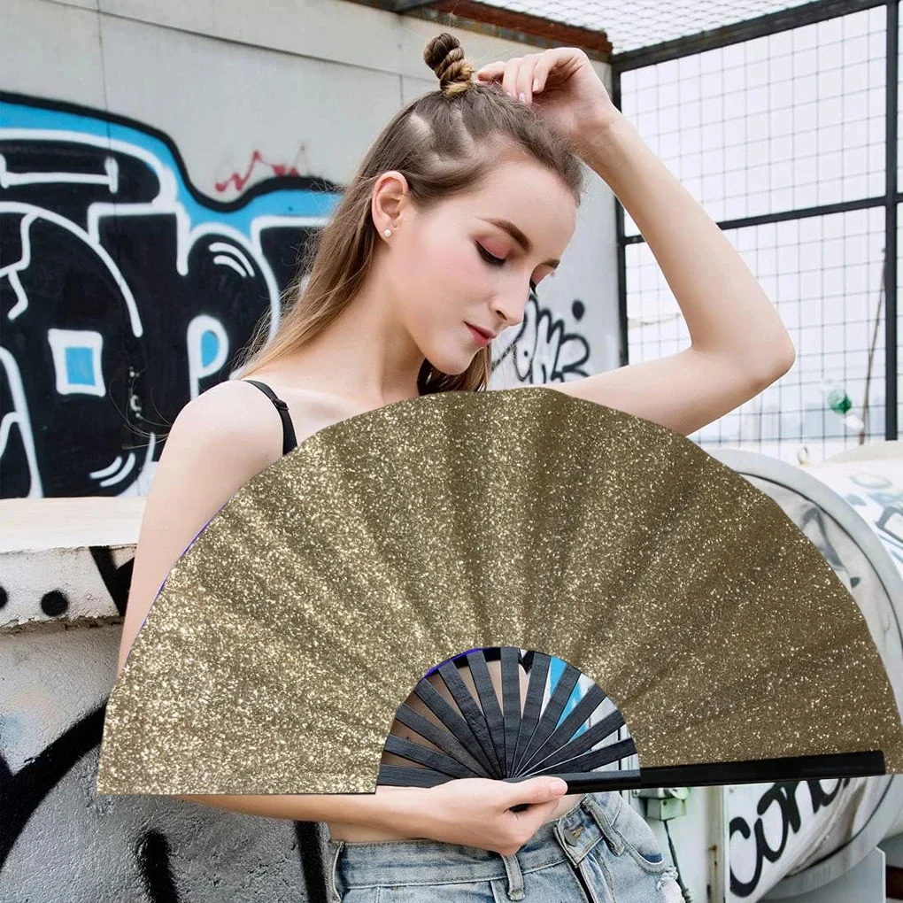 Performance Fan Ultralight Portable Decorative Handheld Fan with Storage Bag for Women Folding Shiny Hand Rave Fan Ideal Cosplay