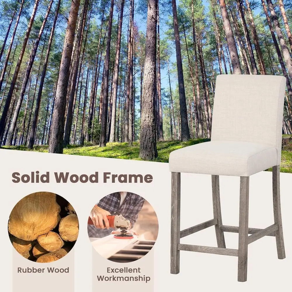 Juego de 2 24,5 taburetes de bar tapizados en color beige con patas de caucho para uso en cocina, comedor y bar