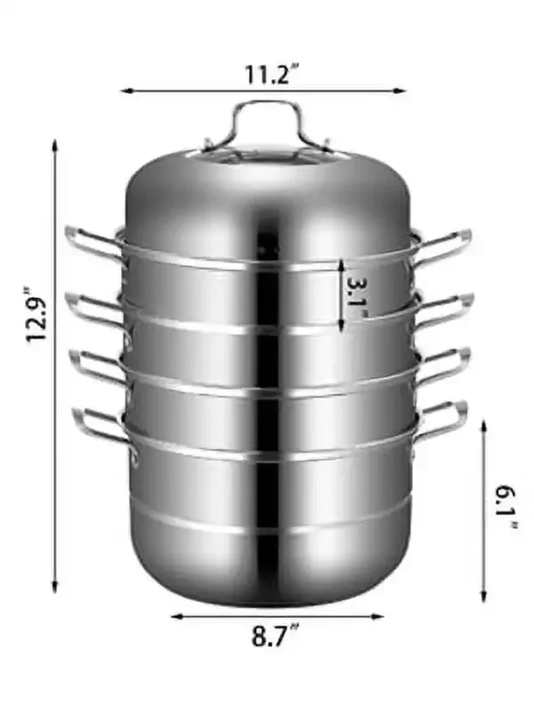 5-Tier Stainless Steel Steamer Dia-11 in. Multi-Layer Cookware Pot with Handles Work with Gas, Electric, Grill Stove Top