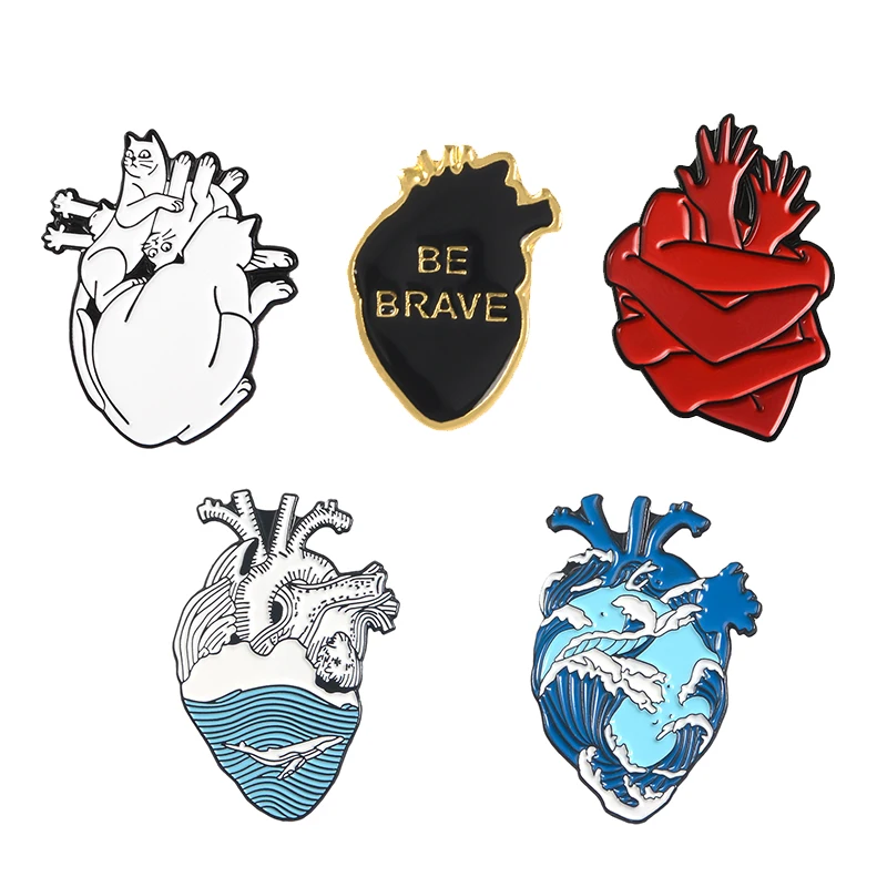 Freedom Heart Enamel Pin Starry Heart Brave Cats Bloodthirsty Hug Brooches Bag Clothes Lapel Pin Badge Jewelry Gift Doctor