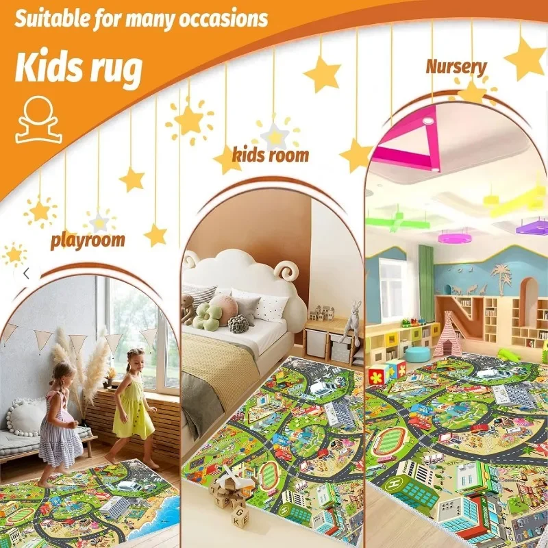 Parent-Child Interaction Game Map Rug, City Playmat, Child Educational Game Mat Waterproof Kid Game Activity Rug Folding Blanket