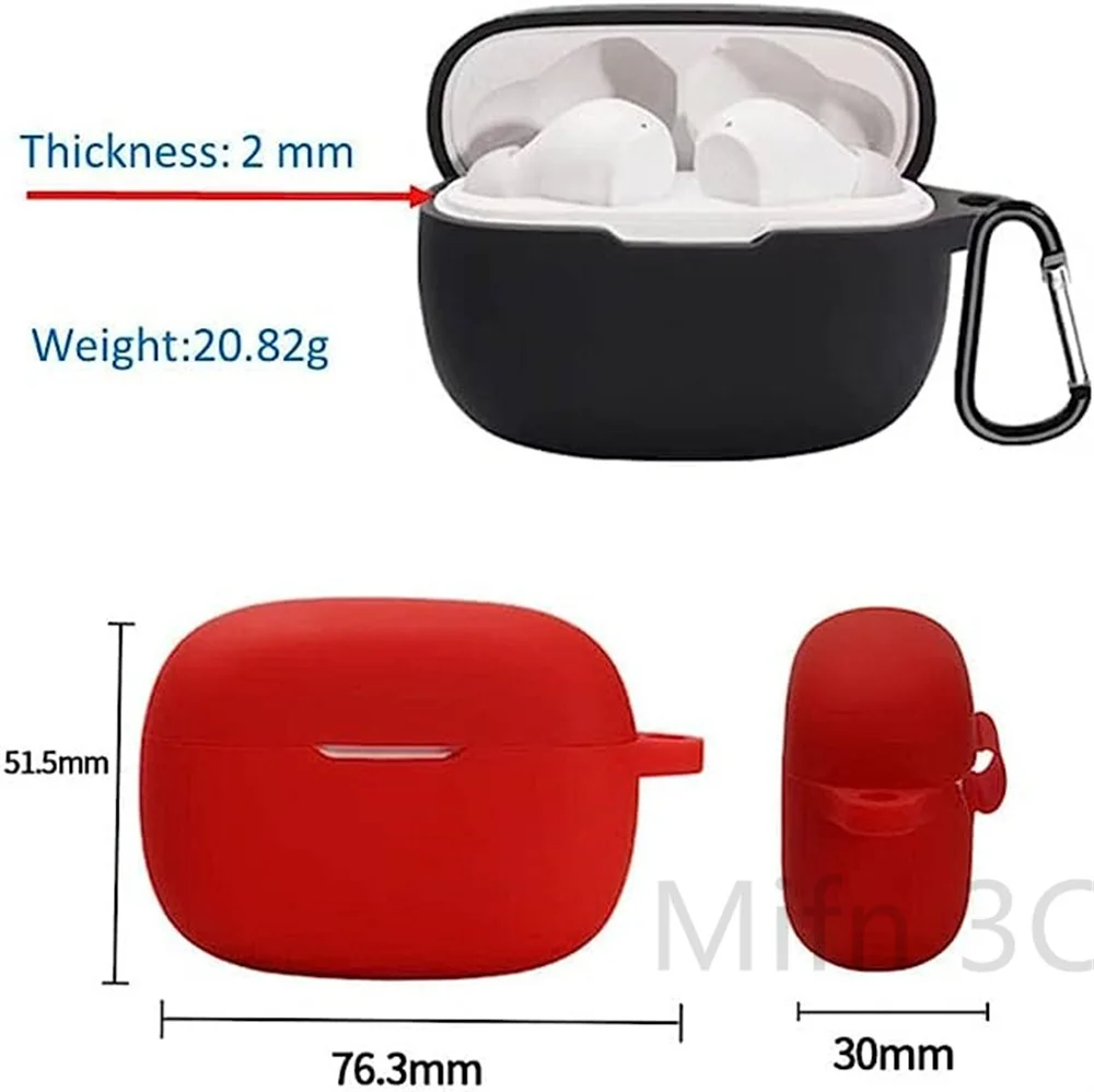 JBL 바이브 빔용 단색 이어폰 케이스, 키체인 포함, 소프트 실리콘 이어폰 액세서리, 방수 케이스