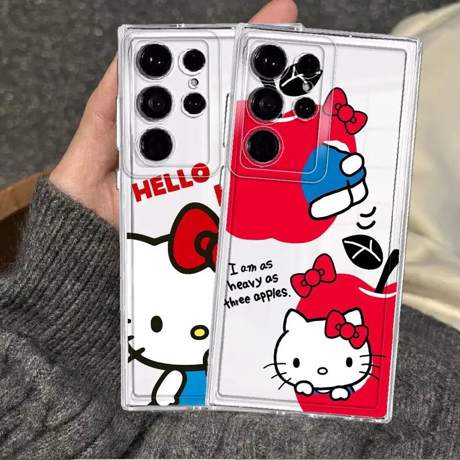 Funda Transparente para Teléfono Samsung Galaxy S26 Ultra S21 S26+ S24 FE Note 10 20 S23 S22 S25+ S25 Plus S10 S20 con Diseño de Frutas y Hello Kitty