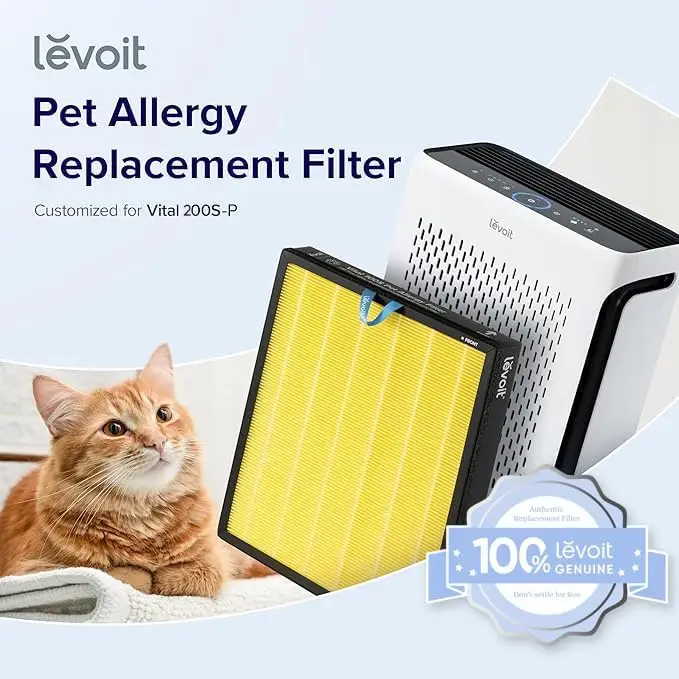 Vital 200S-P Air Purifier Replacement Filter for Pet Allergies, HEPA Sleep Mode, Activated Carbon, Yellow
