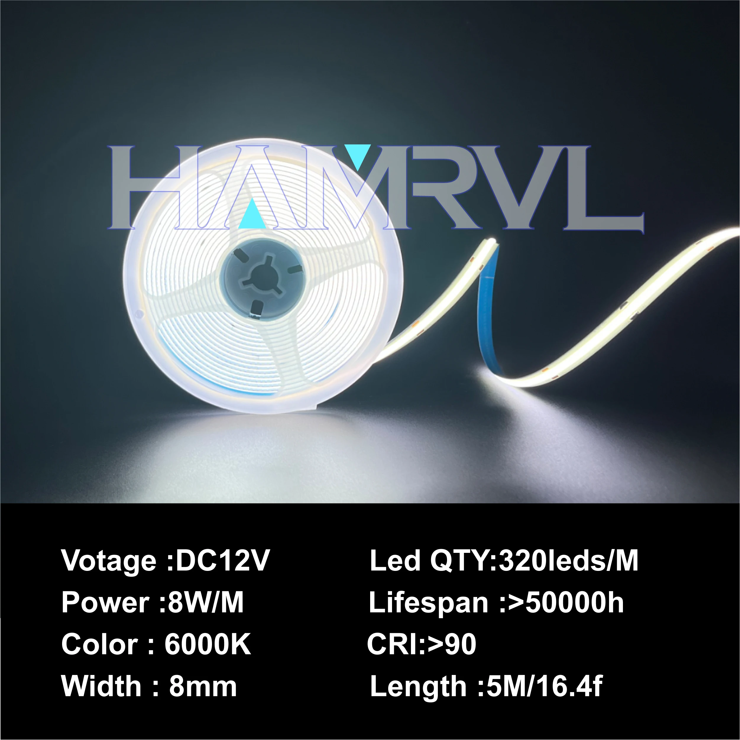 COB LED Strip Lights 320 LEDs/m Dimmable 16.4ft High Density Flexible Tape Ribbon 3000-6500K Natural/Warm RA90 DC12V Decor Light