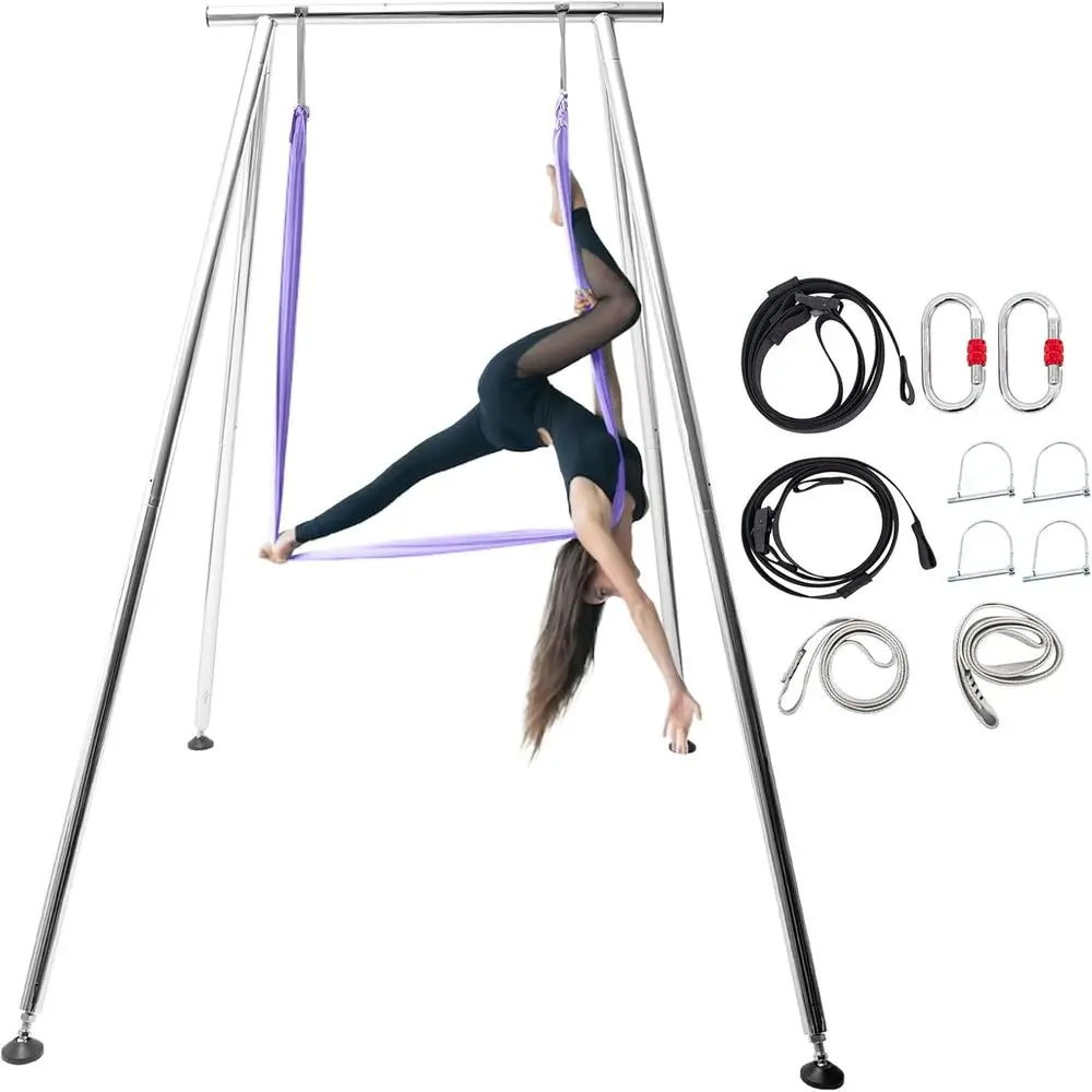 9.6m/115.3 Adjustable Height Aerial Yoga & Hammock Stand with 18m/33ft Silk, 550lbs Capacity