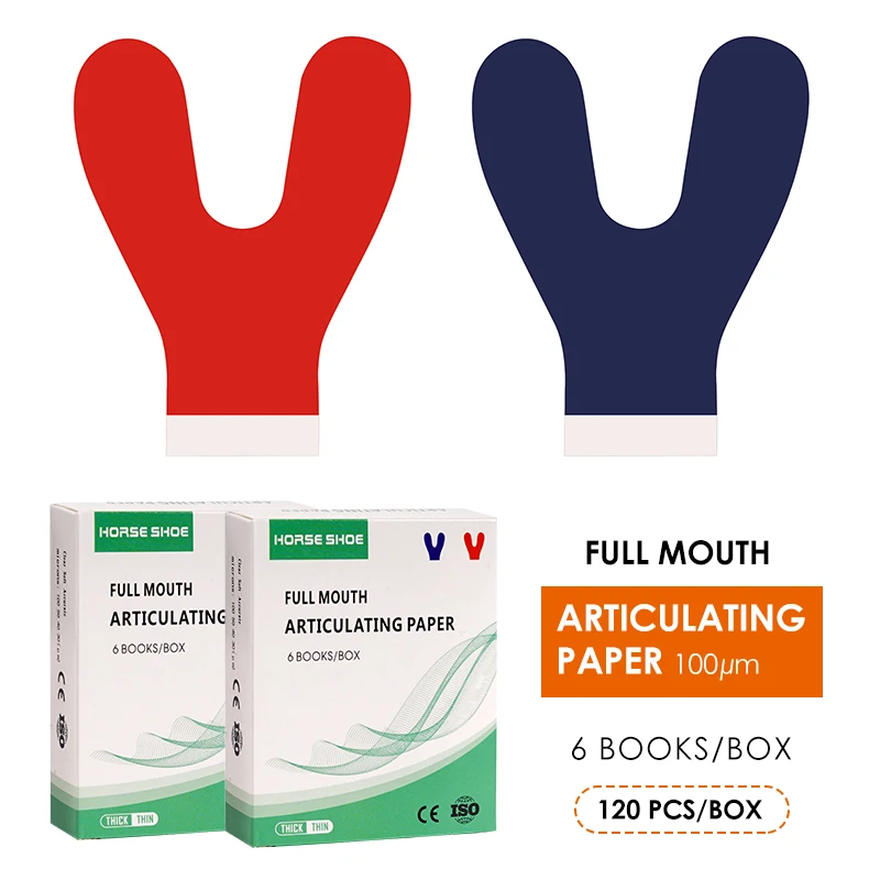 120pcs Y-Shaped Bite Paper Dental Full Mouth Horseshoe Bite Paper Red Blue Double-Sided Dental Adjustment Oral Consumables