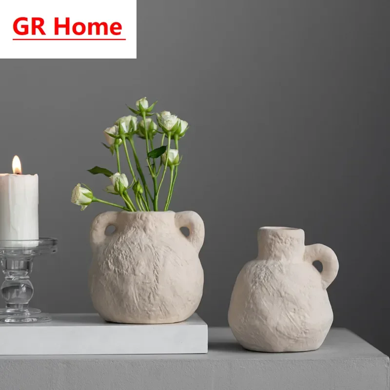 Nordic-style ceramic small vase with stone texture, home decoration and craft ornament